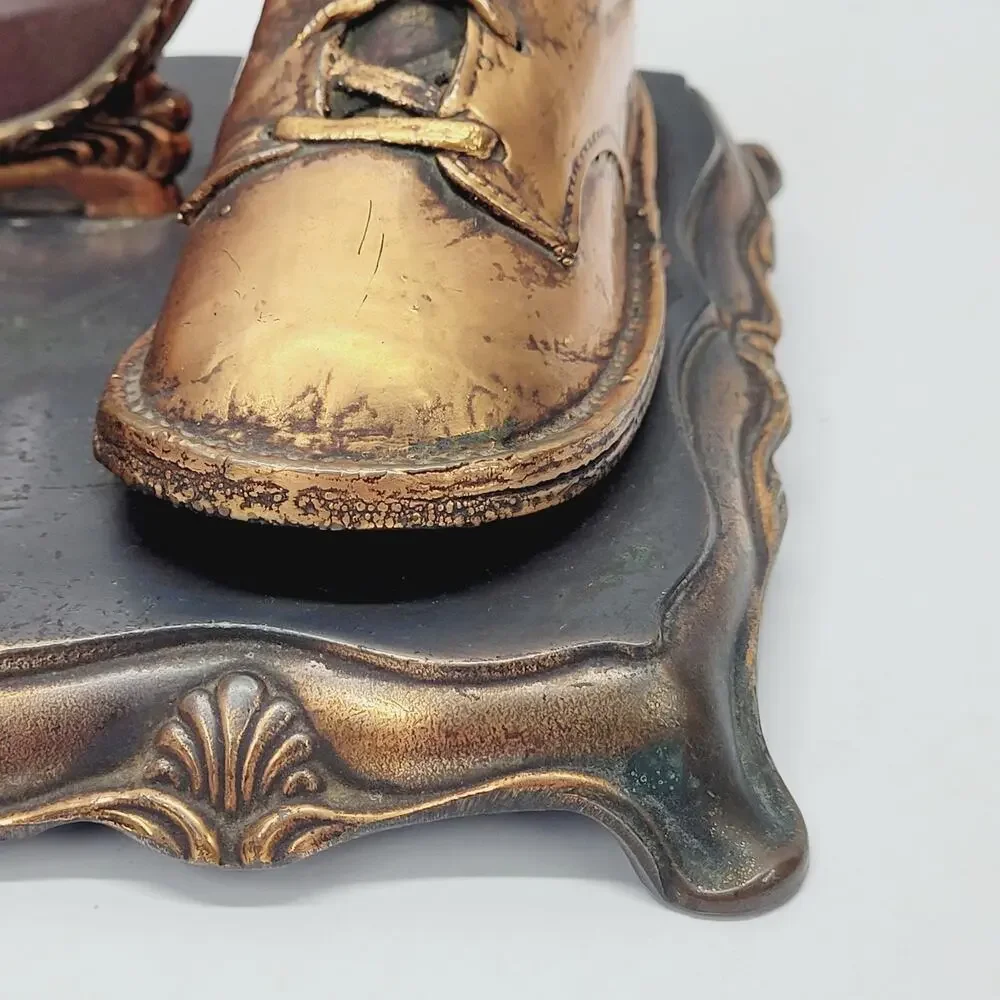 Vintage Bronze Baby Shoes Keepsake Photo Frame 3.5